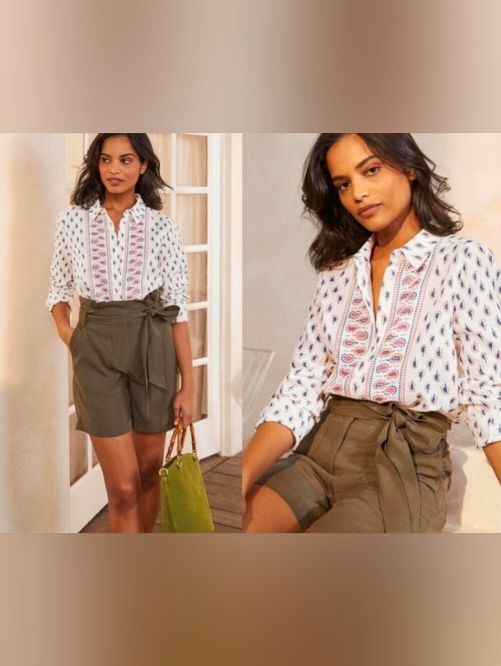 Boden Linen Shirt in lvory Paisley Stamp